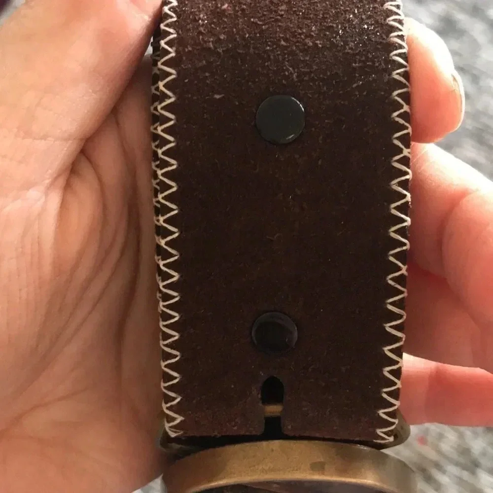 BTS vintage solid brass belt buckle with brushed suede split cowhide belt 38 - Picture 6 of 6